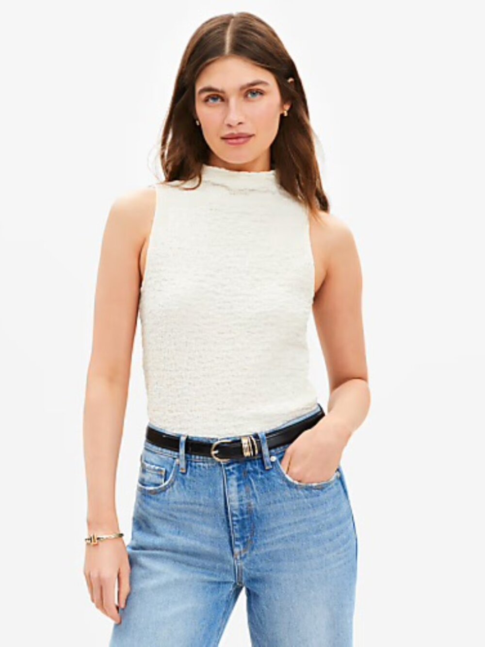 LOFT Puckered Mock Neck Top - Small